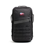 GORUCK Long Range Rucker 4.0 backpack, black, front view, MOLLE webbing, patch