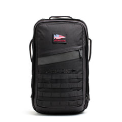 GORUCK Long Range Rucker 4.0 backpack, black, front view, MOLLE webbing, patch