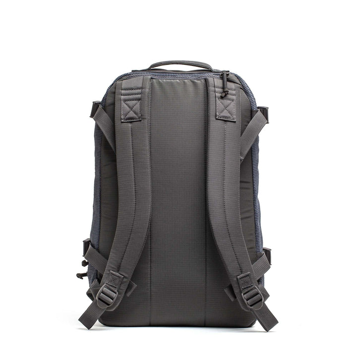 GORUCK Armor Grey Mesh Ruck backpack rear view with padded straps on white background