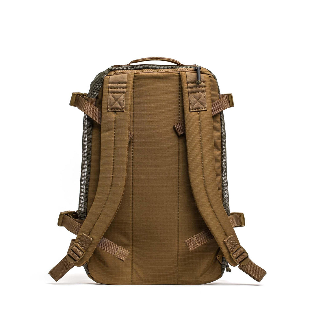 GORUCK mesh rucksack in sand and ranger green, padded straps, rugged rucking backpack