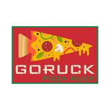 A slice of pizza above "GORUCK Pizza Ruck" on a red background with a green border, capturing the pizza ruck challenge spirit. Product: Patch - Pizza Ruck by GORUCK.