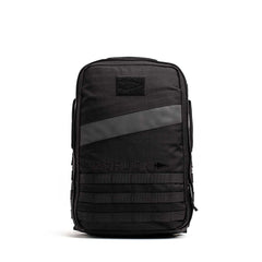 The GORUCK Rucker 4.0 backpack in black boasts a sleek design with MOLLE webbing and a front patch area, making it ideal for rucking adventures.