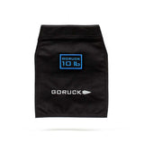 The GORUCK Ruck Sandbag - 10LB (4.5KG) is ideal for ruck plate workouts or sandbag sessions, featuring a durable black design with a blue "10 LB" label and a white GORUCK logo.