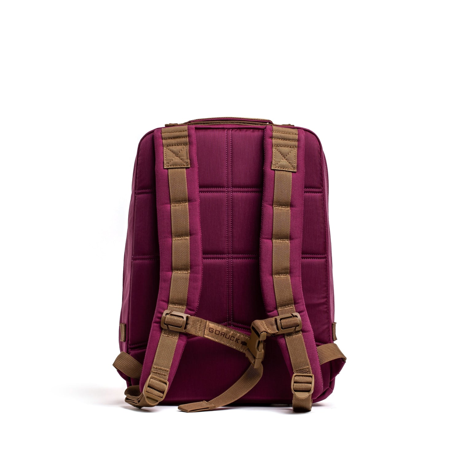 GORUCK 15L Baton Rouge rucksack with coyote brown straps and sternum strap, rear view