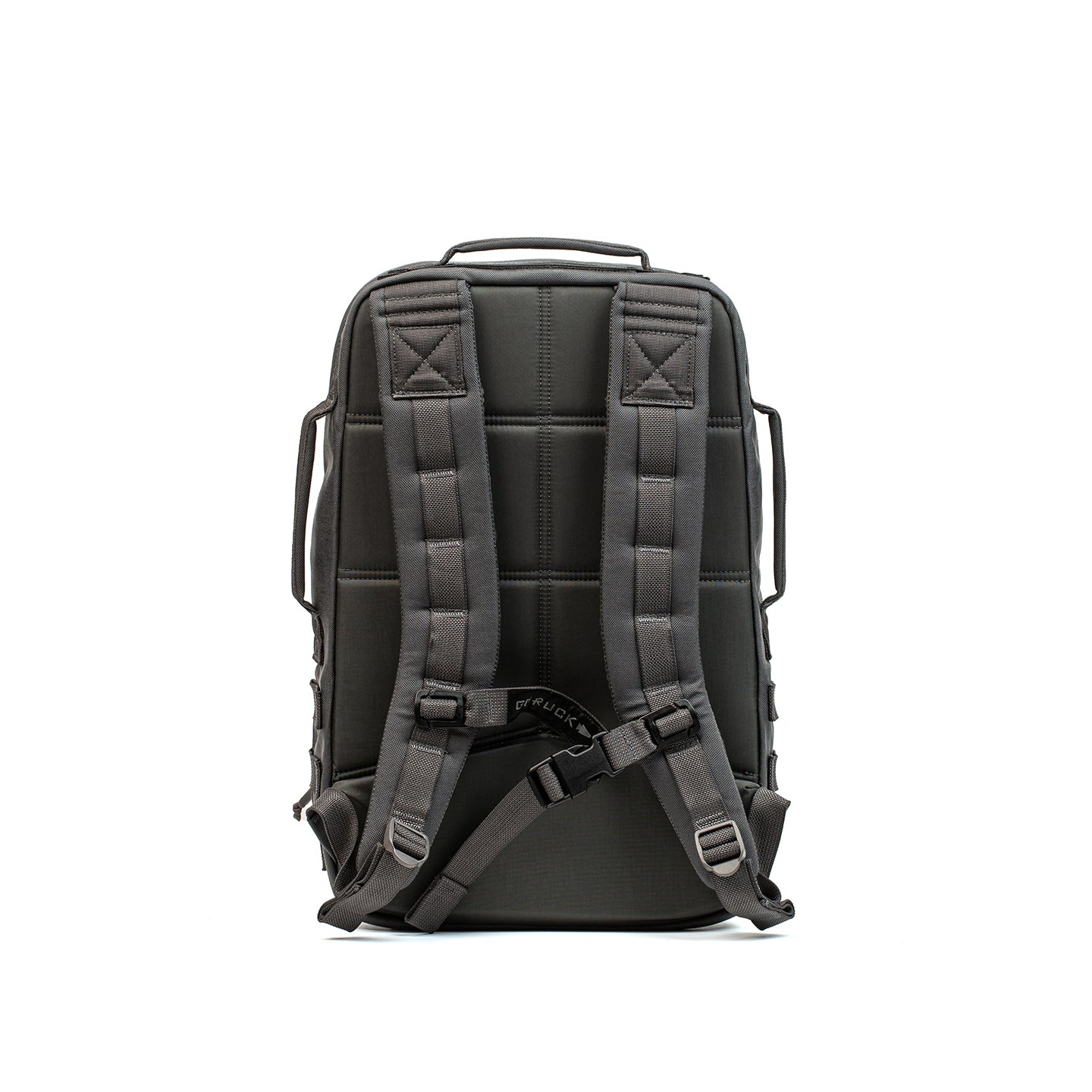 GORUCK Rucker 4.0 20L Wolf Grey backpack rear view, padded straps, rugged design