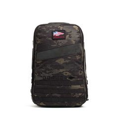 GORUCK Rucker 4.0 25L black multicam rucksack with USA flag patch, rugged and tactical