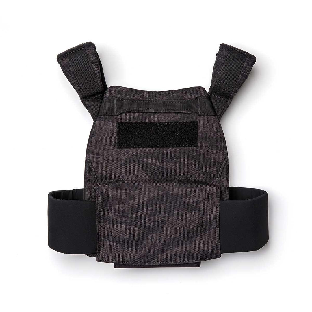 GORUCK black tiger stripe rucking weight vest with padded straps and front Velcro panel