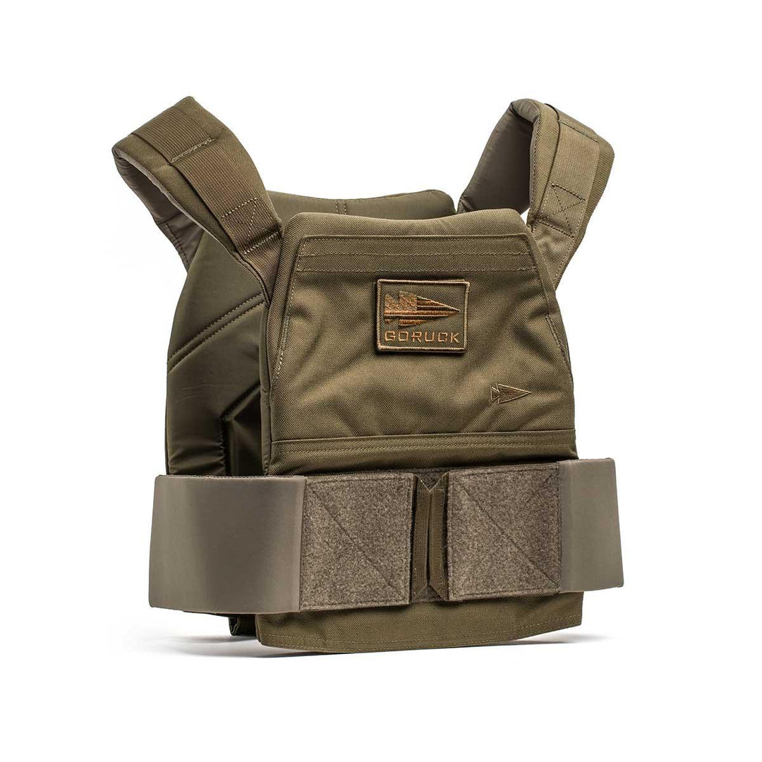 GORUCK Ranger Green weight vest for rucking, durable design, front view on white background