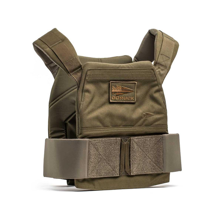 GORUCK Ranger Green weight vest for rucking, durable design, front view on white background