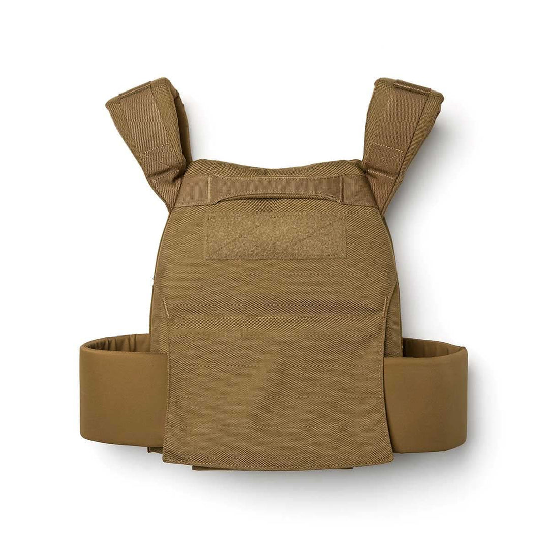 The Rucking Weight Vest is a brown tactical plate carrier with adjustable shoulder straps and side panels, designed for use during rucking. Shown on a white background.