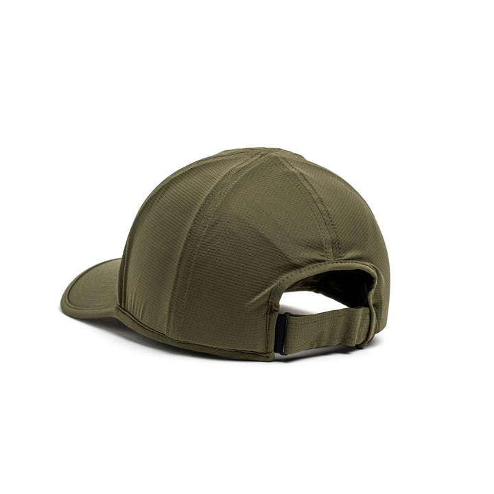 The GORUCK Performance Running Hat - ToughMesh in green, crafted from premium Italian fabric, displayed on a crisp white background.
