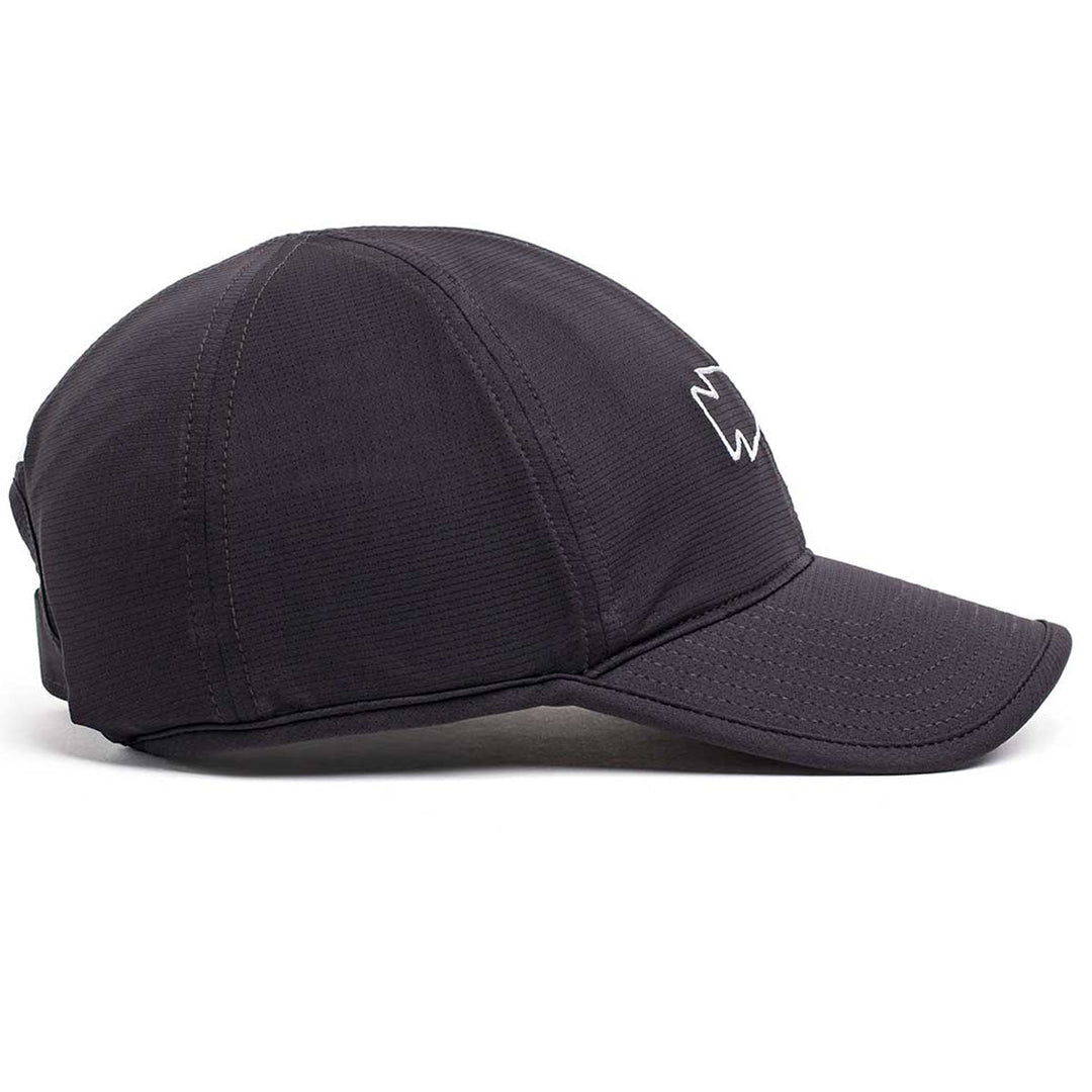 The GORUCK Performance Running Hat - ToughMesh is crafted from premium fabric, features a small white side logo, and is displayed in a left-facing side view.