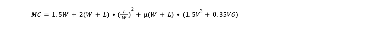 Mathematical formula: MC = 1.5W + 2(W+L)(t/w)² +.