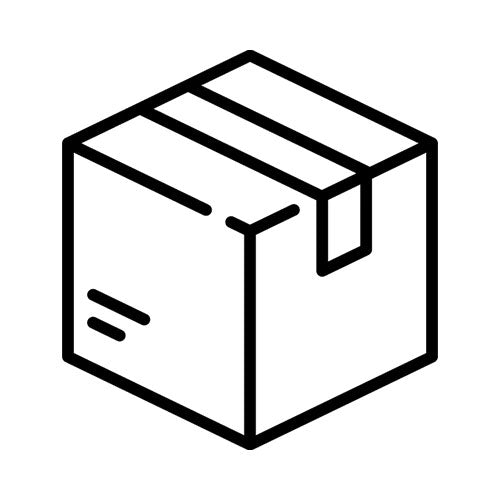 A simple black and white line drawing of a closed cardboard box with tape on top.