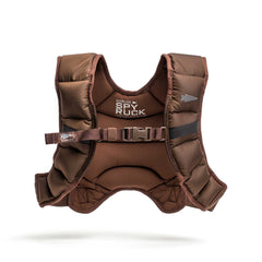 The GORUCK Spy Ruck | Women's Weighted Vest, a brown padded fitness vest with adjustable straps and side buckles designed specifically for women's training, is shown against a white background.