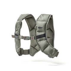 The Spy Ruck | Women's Weighted Vest by GORUCK is a gray, padded vest-style harness with adjustable straps and buckle, inspired by GORUCK design—ideal as a weighted vest for women. Shown against a white background.
