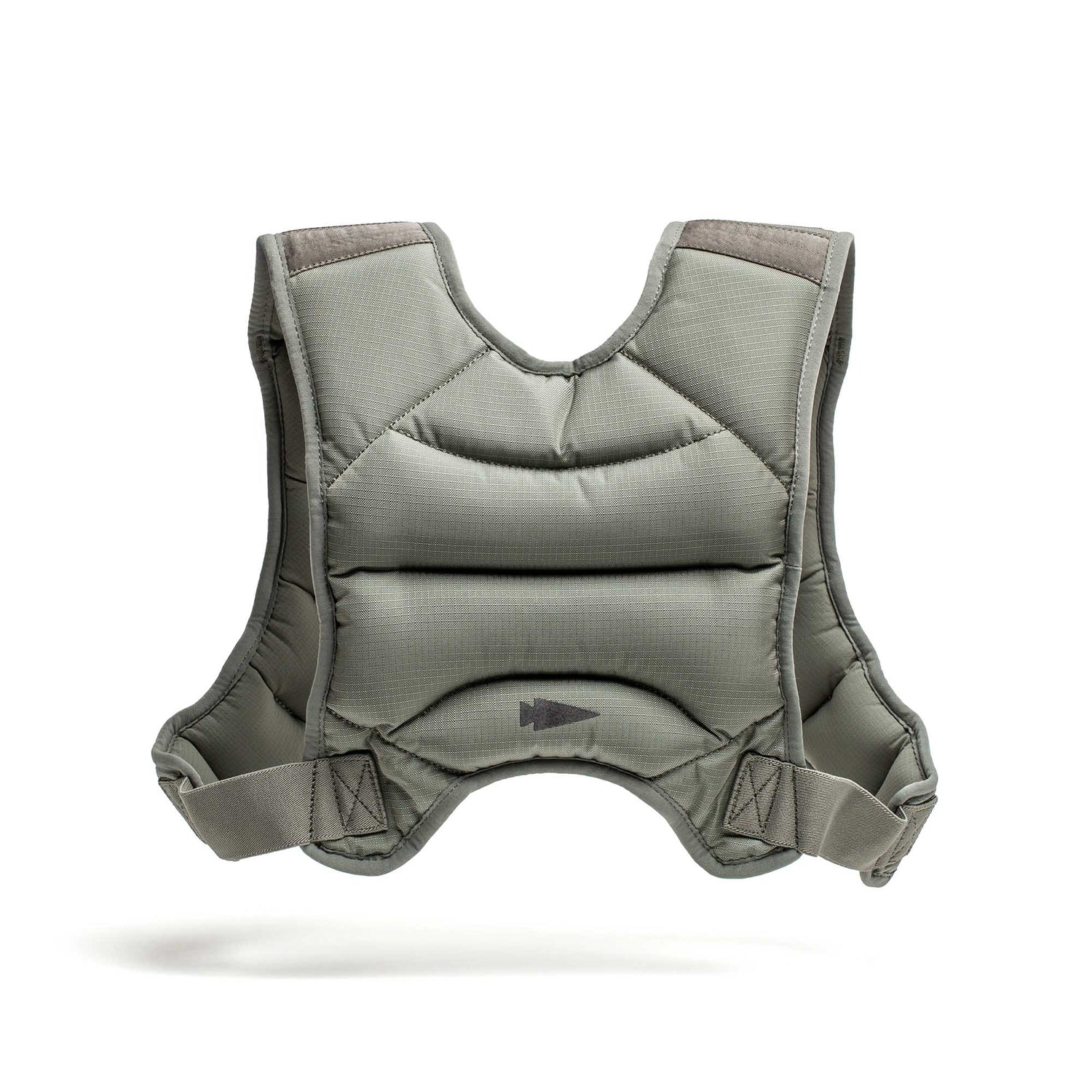 The GORUCK Spy Ruck Women's Weighted Vest is gray, padded, with shoulder straps and a front velcro closure, shown isolated on a white background.