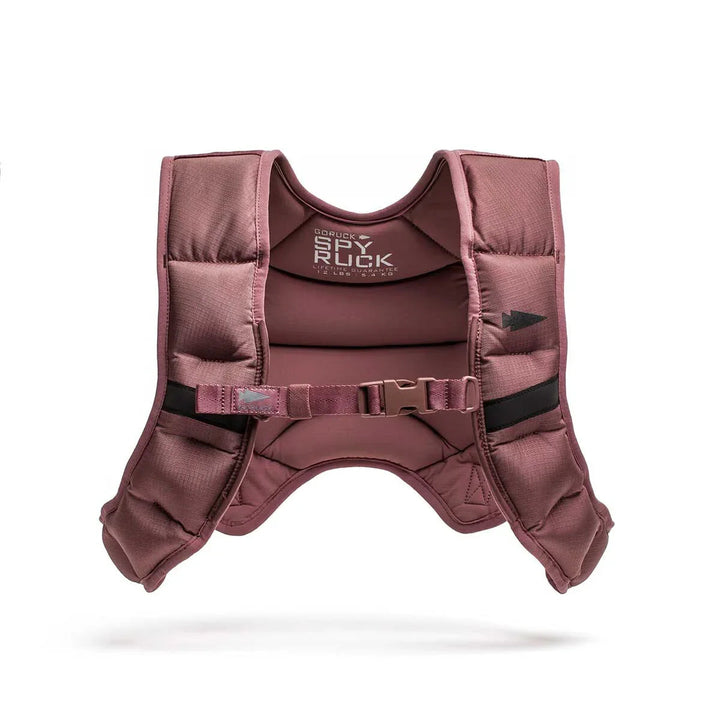 GORUCK Spy Ruck maroon weighted vest with front buckle, isolated on white background