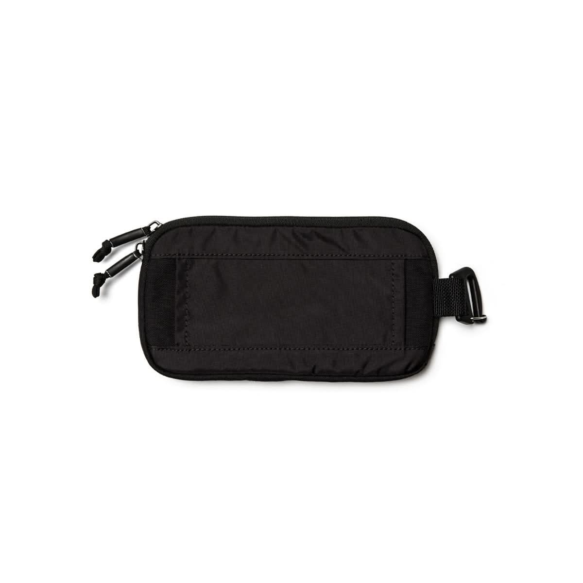 GORUCK black sternum strap pouch with dual zippers and buckle on white background