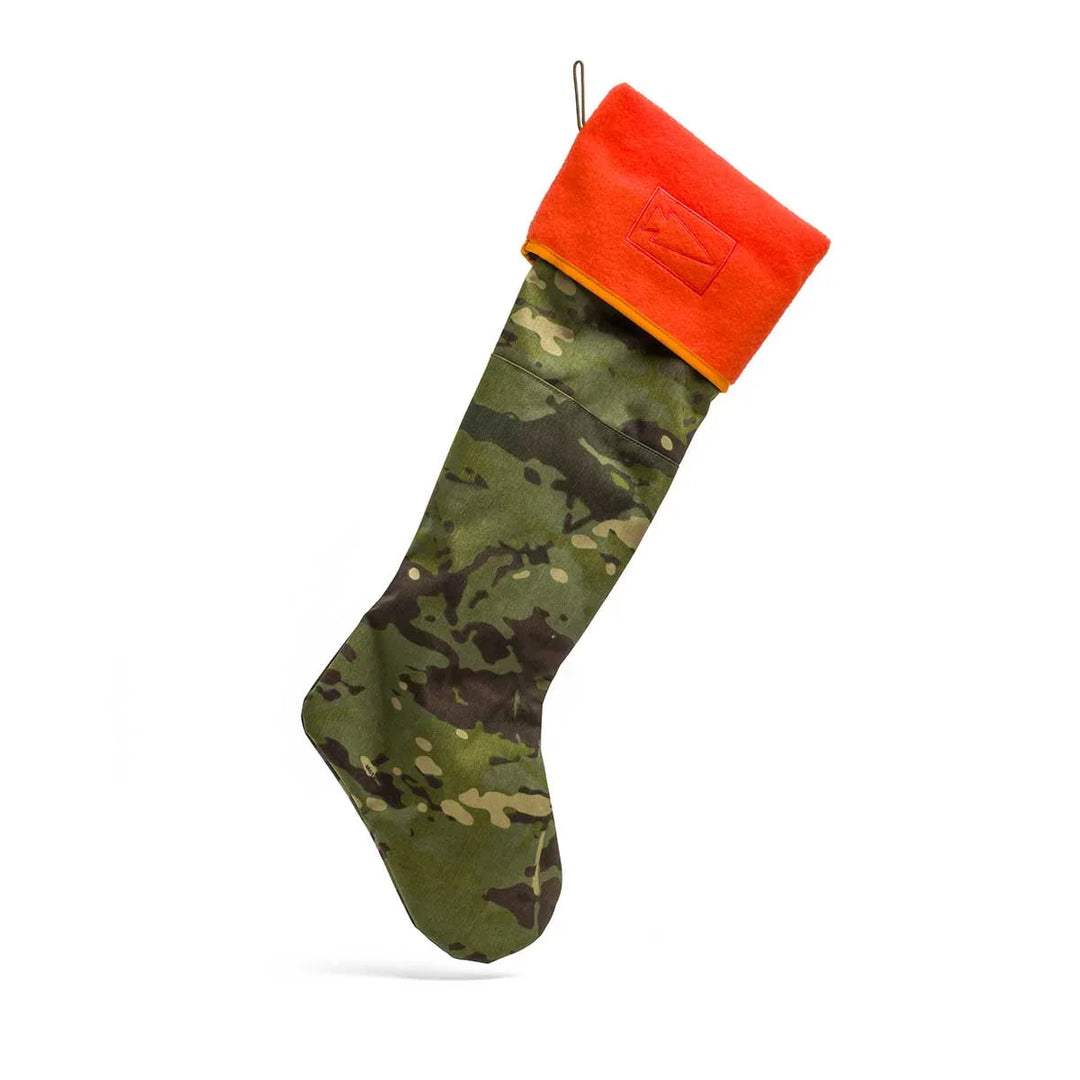 GORUCK stocking in Tropic Multicam with hi-vis orange cuff, rugged holiday gear