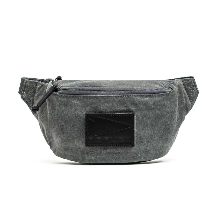 GORUCK waxed canvas slate tactical fanny pack with front logo and zipper pocket