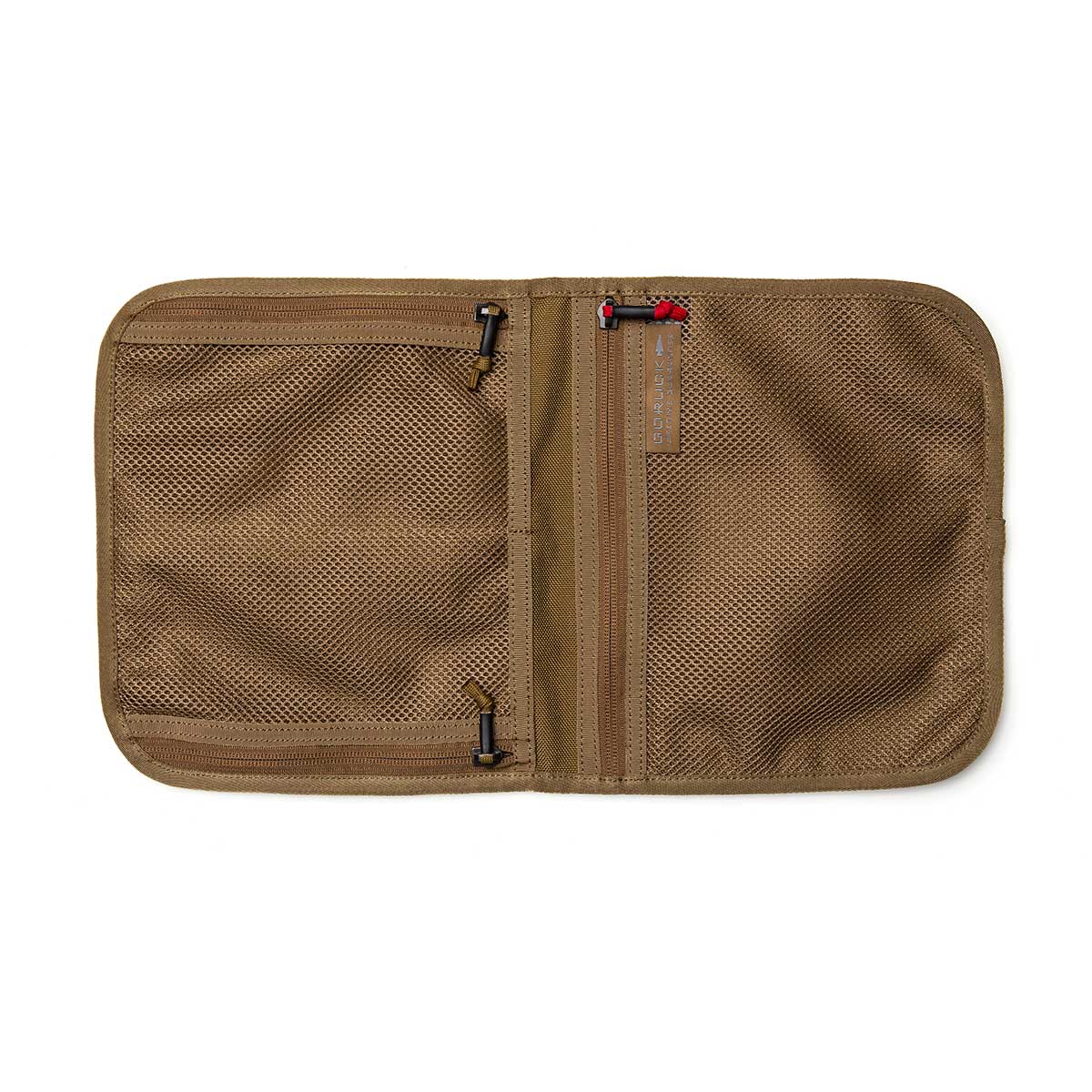 The GORUCK Wire Dopp is a brown zippered mesh organizer pouch with two compartments—each with its own zipper—perfect for travel essentials or organizing your EDC gear.