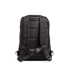 GORUCK black rucking backpack rear view with padded shoulder straps and sternum buckle