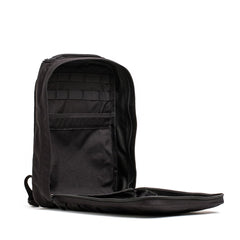 GORUCK black rucking backpack open to show spacious interior and rugged gear compartments